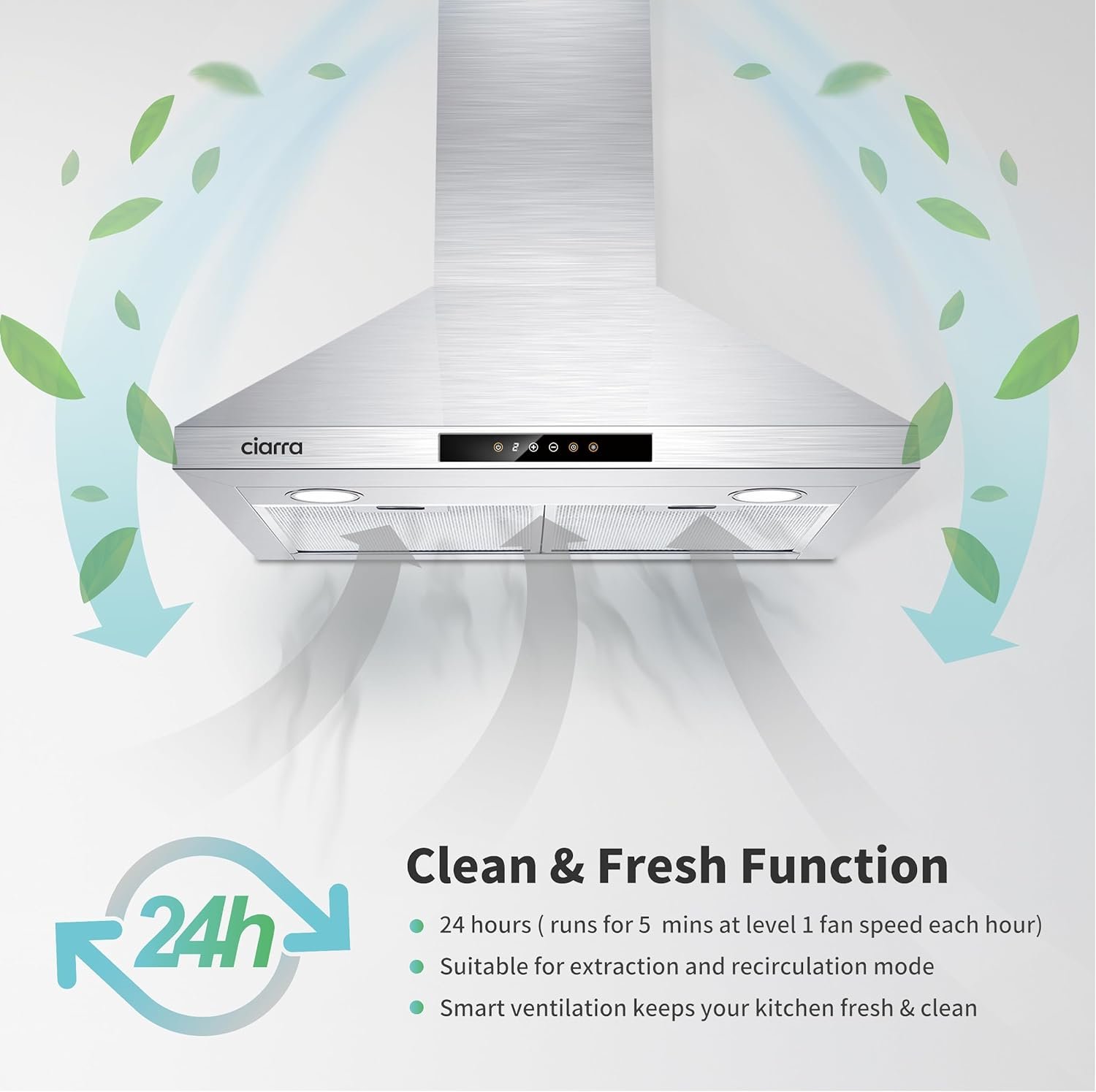 CIARRA Range Hood 30 inch Wall Mount Chimney Hood Range 450 CFM Ducted and Ductless Kitchen Hood Vent in Stainless Steel, CAS75302
