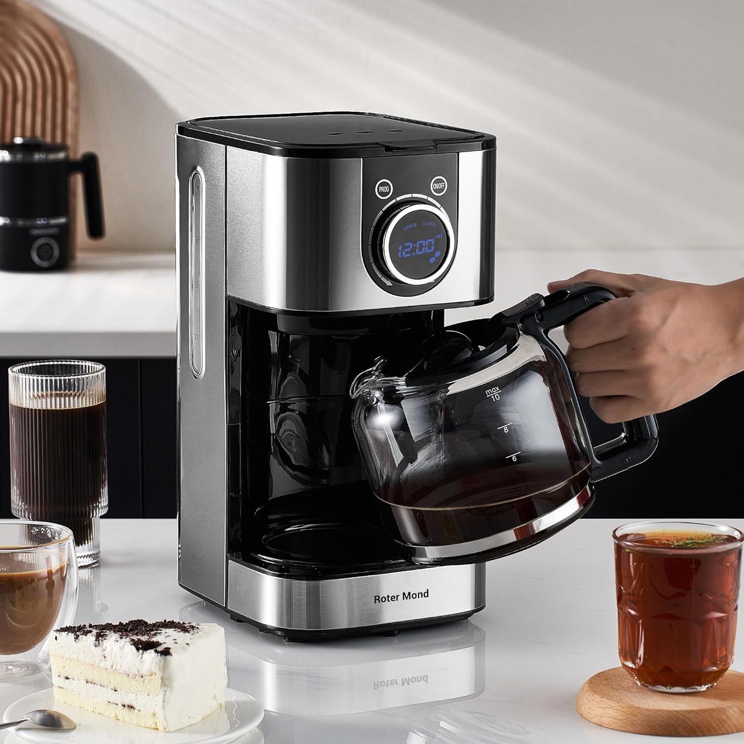 Coffee Maker, 10-Cup Programmable Coffee Machine with Keep Warm Coffee Pot LCD Screen Brew Strength Control, Stainless Steel Anti-Drip Digital Coffee Machine for Home and Office