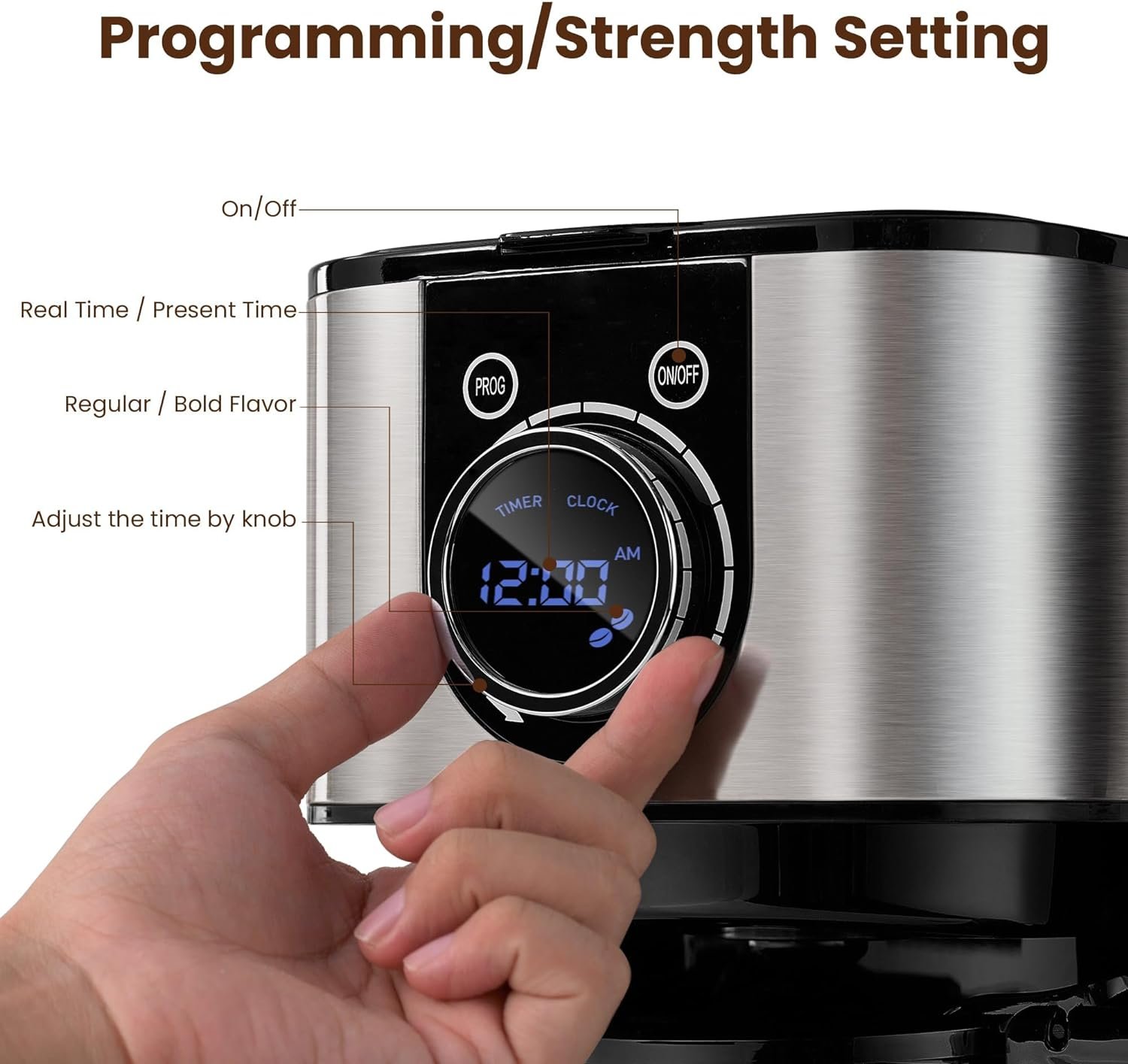 Coffee Maker, 10-Cup Programmable Coffee Machine with Keep Warm Coffee Pot LCD Screen Brew Strength Control, Stainless Steel Anti-Drip Digital Coffee Machine for Home and Office