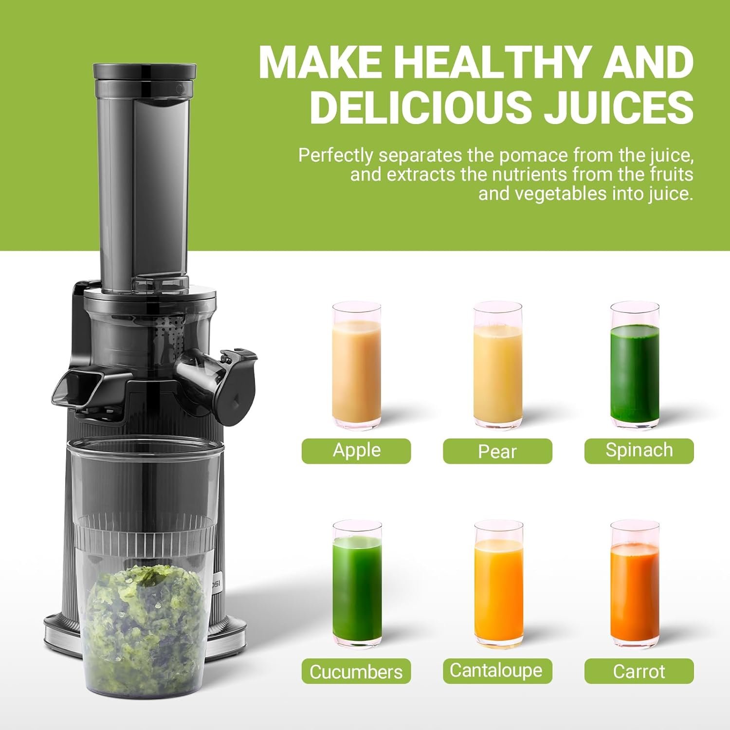 Cold Press Juicer, Aobosi Mini Masticating Juicer Machines Easy to Clean Compact Small Space-Saving Slow Juicer with High Juice Yield, Cleaning Brush Included, Nutrient and Vitamin Dense, Black