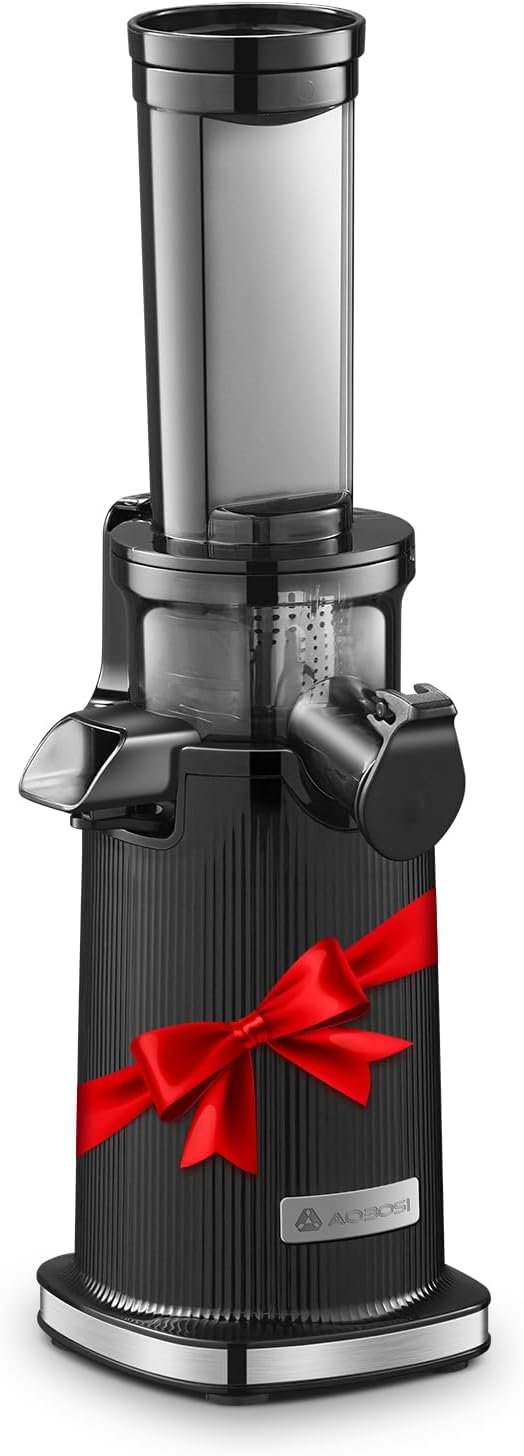 Cold Press Juicer, Aobosi Mini Masticating Juicer Machines Easy to Clean Compact Small Space-Saving Slow Juicer with High Juice Yield, Cleaning Brush Included, Nutrient and Vitamin Dense, Black