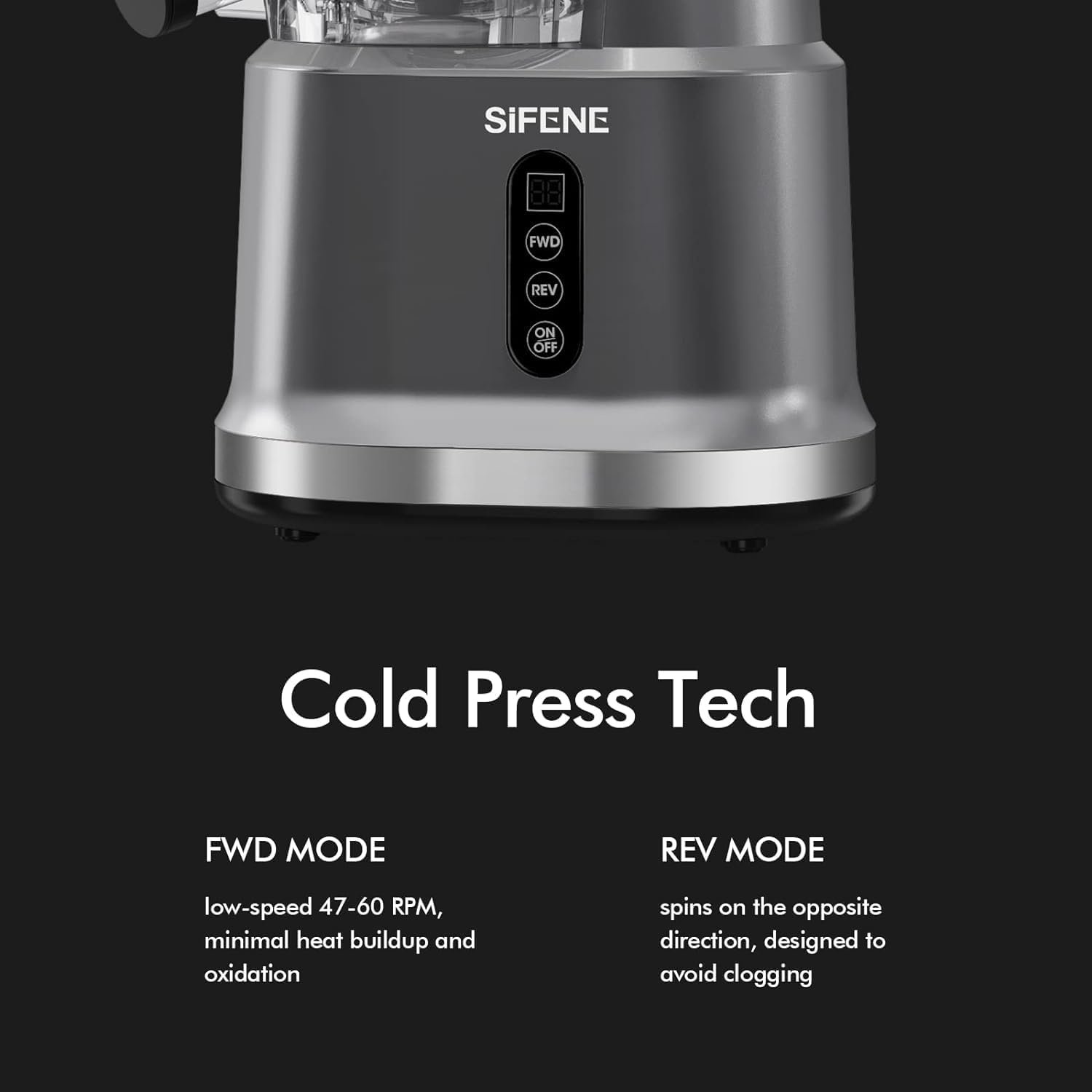 Cold Press Juicer Machine, SiFENE Slow Masticating Juicer, Big Mouth 83mm Opening Ideal for Whole Fruits  Vegetable, Easy-Clean, Quiet Motor, High Yield, BPA-Free, Gray