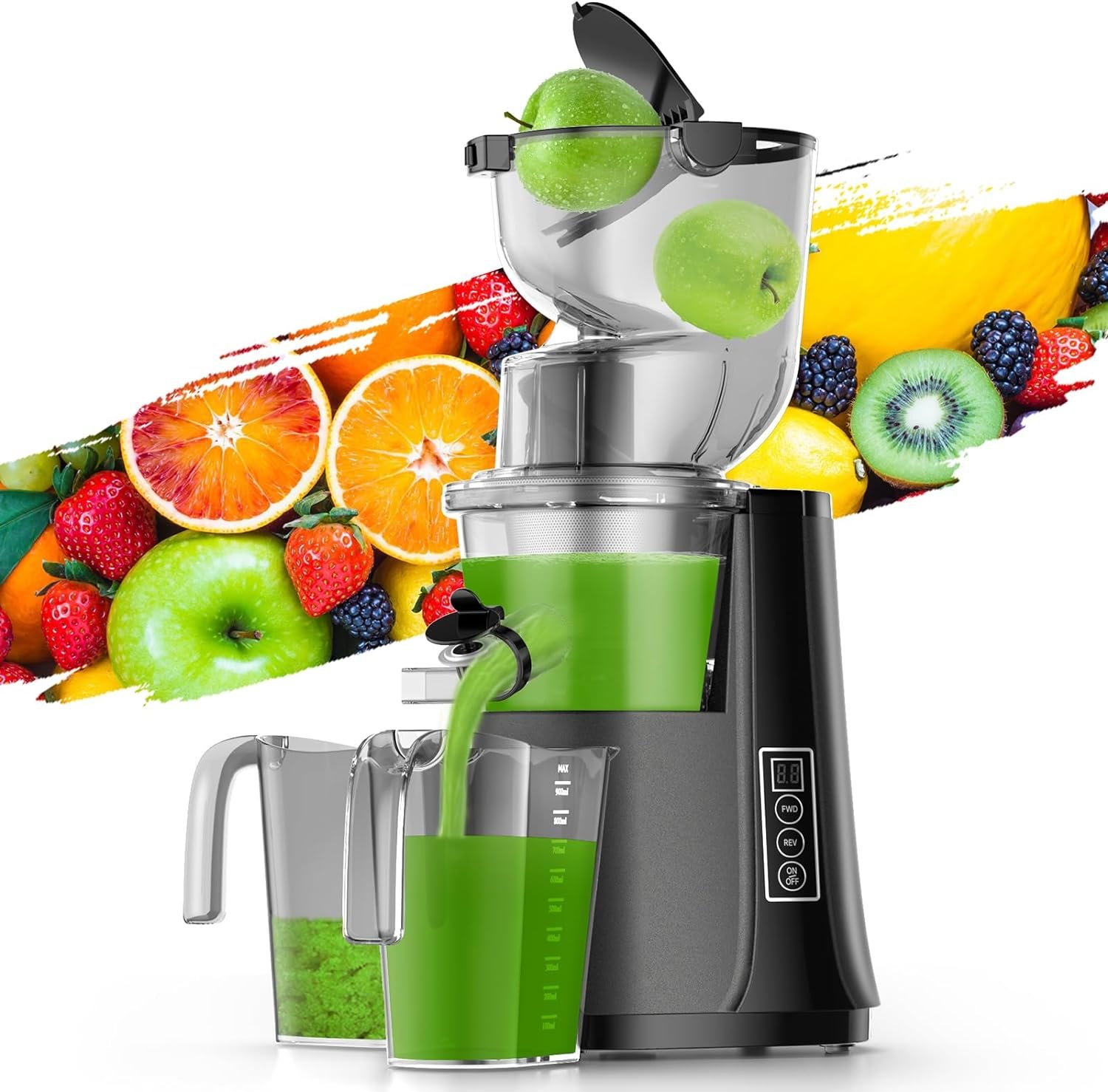 Cold Press Juicer Machines, Slow Masticating Juicers with 3.3-inch Wide Dual Feed Chute for Whole Fruits and Vegetables, Juice Extractor Maker with Quiet Motor, High Yield, BPA-Free Cold Press Juicer Machines, Slow Masticating Juicers with 3.3-inch Wide Dual Feed Chute for Whole Fruits and Vegetables, Juice Extractor Maker with Quiet Motor, High Yield, BPA-Free