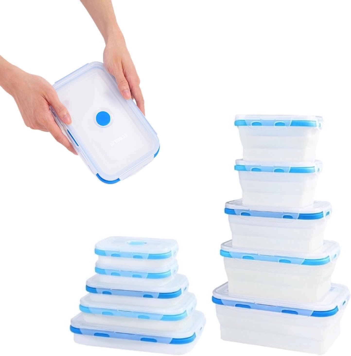 Collapsible Food Storage Containers, Airtight Snap-Top Lids, Microwave, Dishwasher Safe, BPA Free Silicone, Set of 5