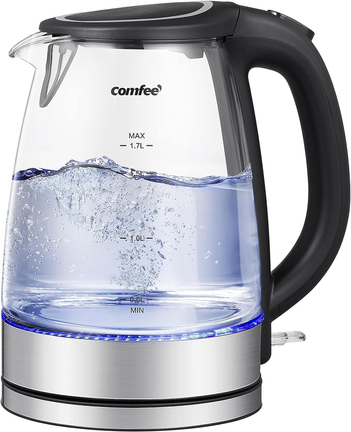 COMFEE Glass Electric Tea Kettle  Hot Water Kettle Electric, 1.7L Electric Kettle with LED Indicator, 1500W Fast Boil, Auto Shut-Off and Boil-Dry Protection