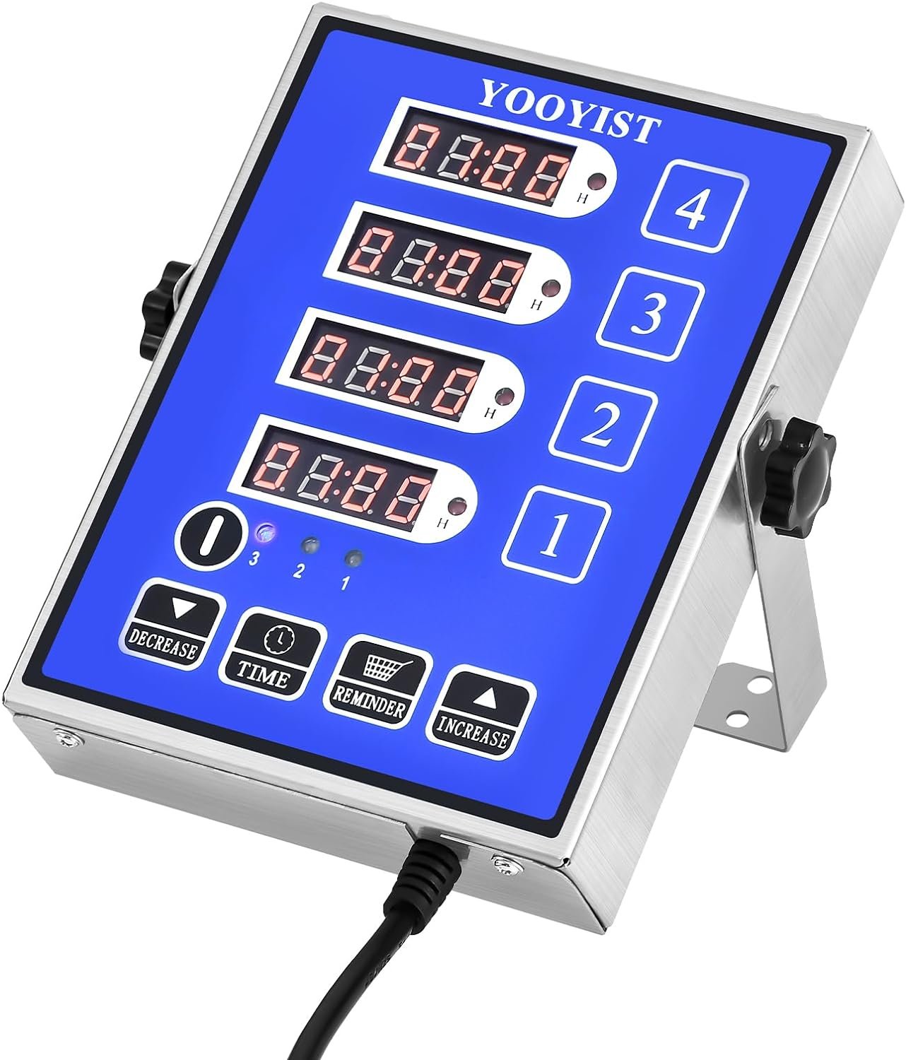 Commercial 4 Channel Kitchen Timers Digital Restaurant Timer Professional Multi Calculagraph Heavy Duty Stainless Steel Loud Alarm Food Truck Bakery Fryer Cafe Cooking