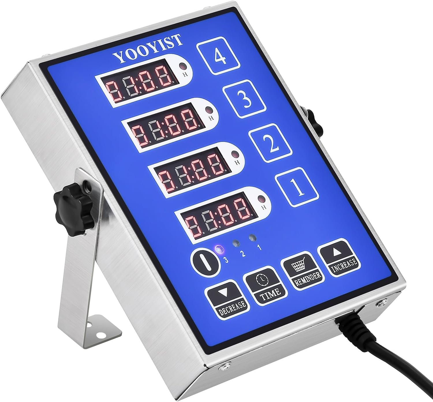 Commercial 4 Channel Kitchen Timers Digital Restaurant Timer Professional Multi Calculagraph Heavy Duty Stainless Steel Loud Alarm Food Truck Bakery Fryer Cafe Cooking