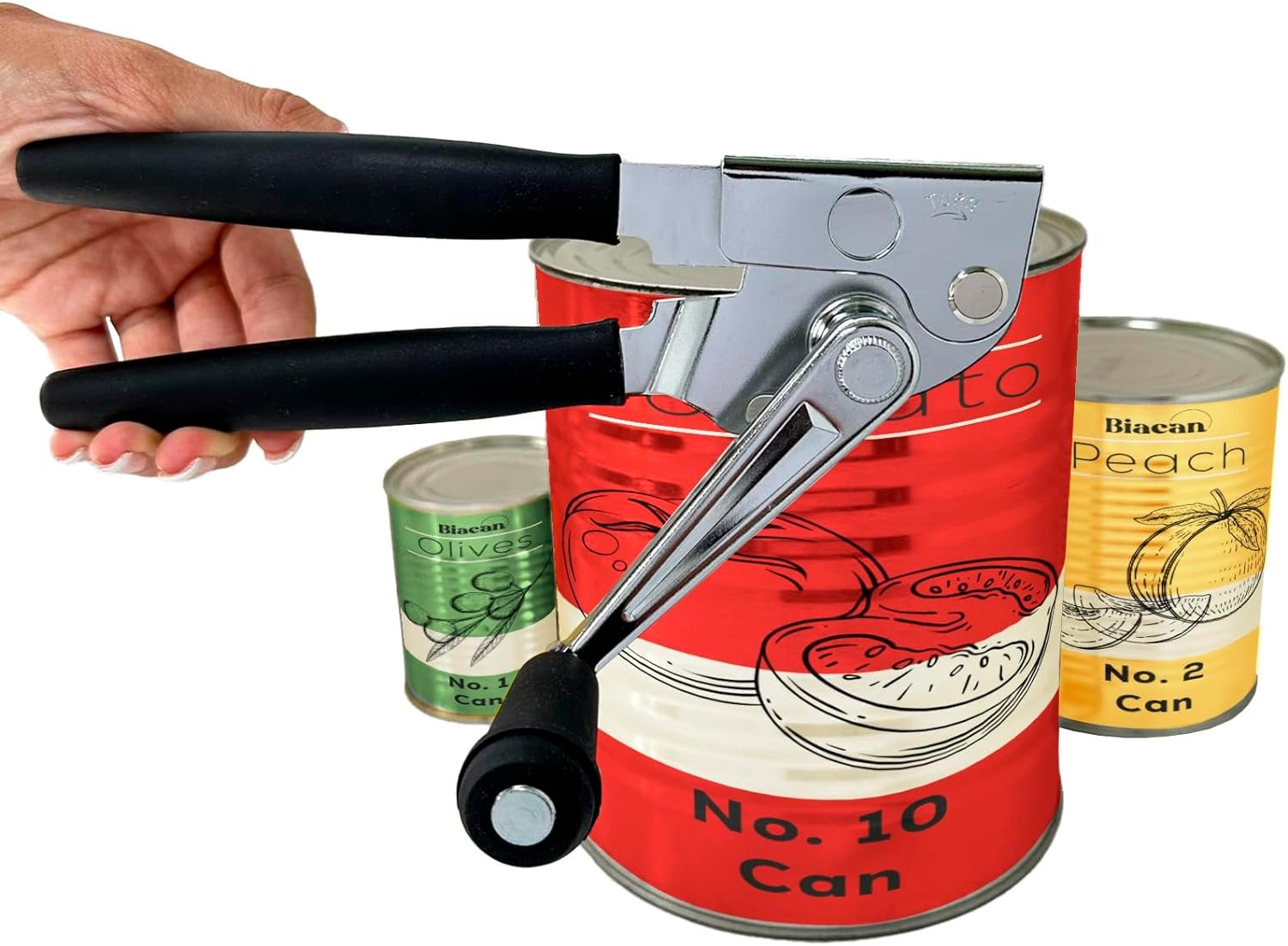Commercial Can Opener - Heavy Duty Can Opener - Hand Can Opener Manual - Industrial Can Opener - Opener for big cans - Hand Crank Can Opener - Restaurant Can Opener - Ergonomic Design - Easy Crank