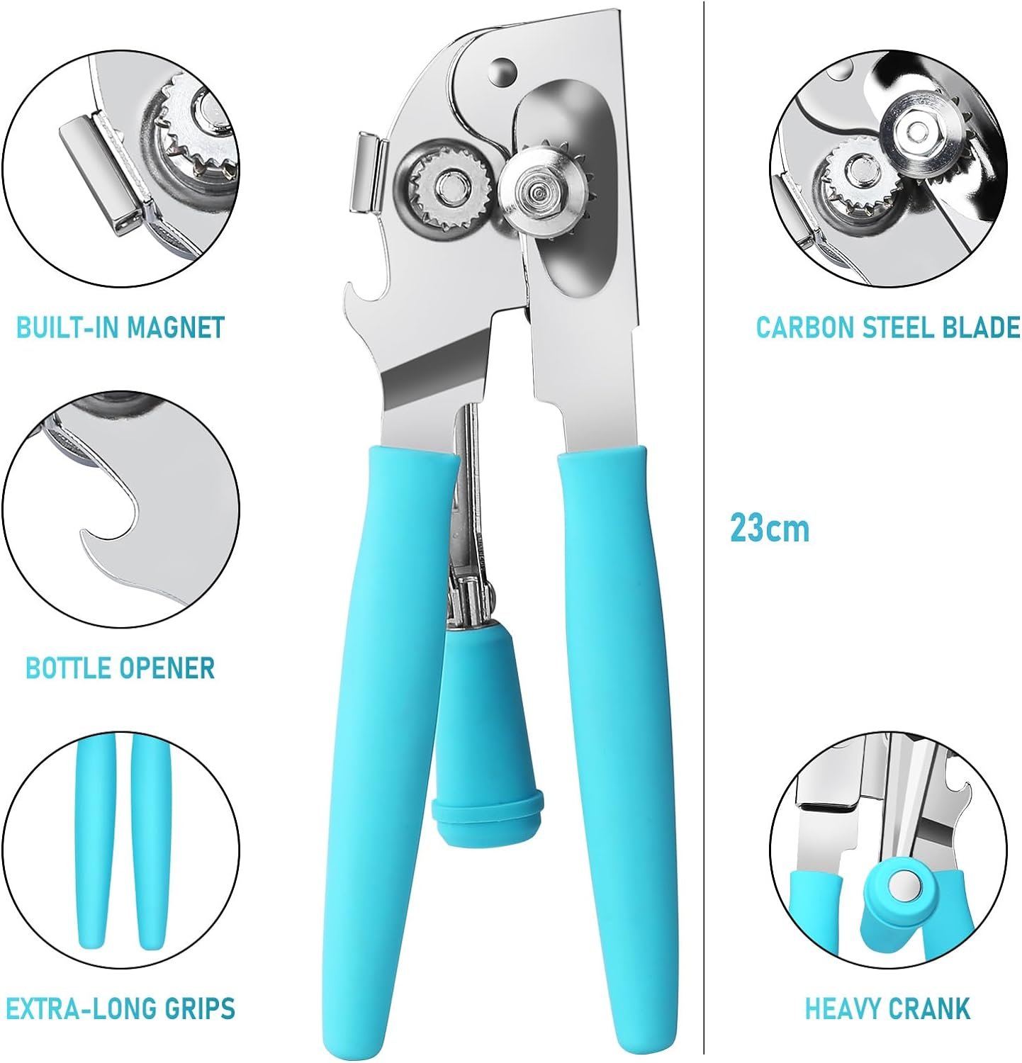 Commercial Can Opener Manual Heavy Duty - Easy to Use with Comfortable Easy Crank Handle - Swing Grip Design, Hand Can Opener, Includes Built in Bottle Opener (Extra Large)