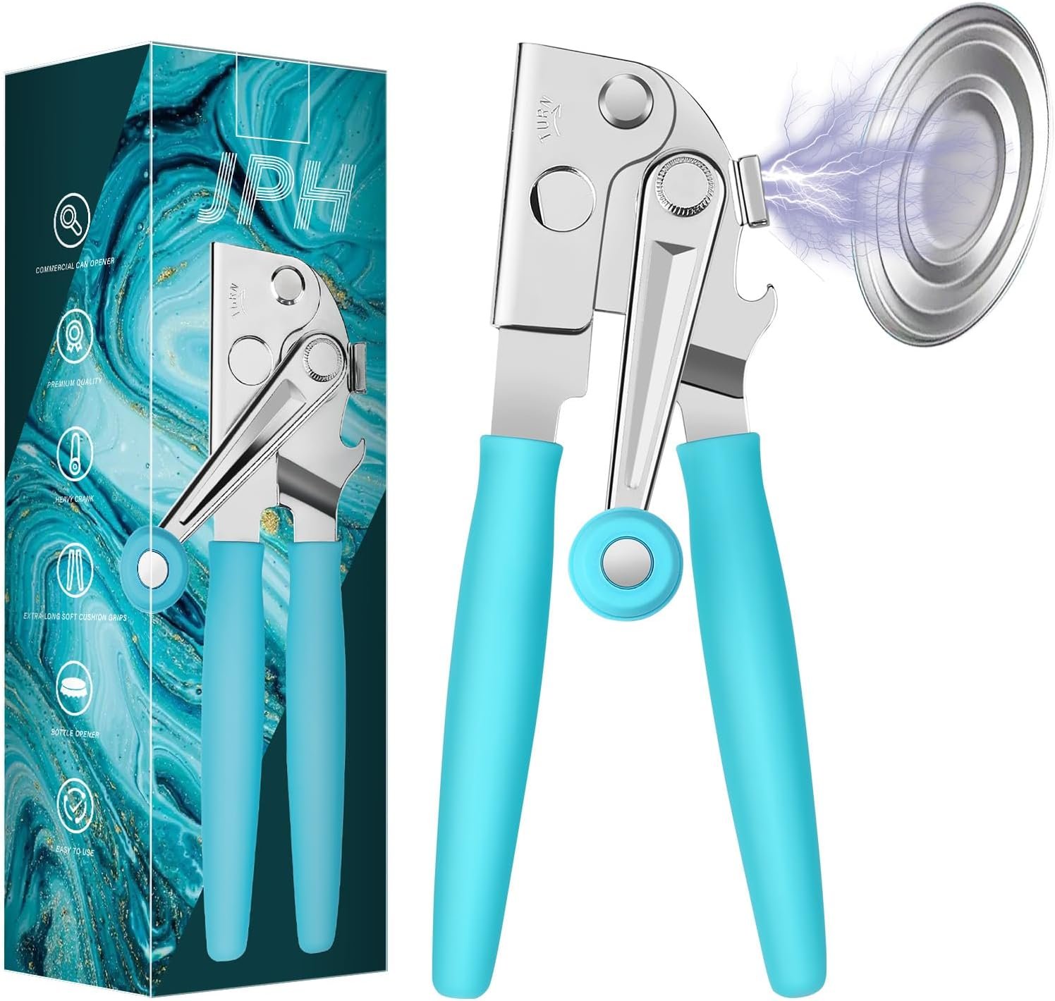 Commercial Can Opener Manual Heavy Duty - Easy to Use with Comfortable Easy Crank Handle - Swing Grip Design, Hand Can Opener, Includes Built in Bottle Opener (Extra Large)