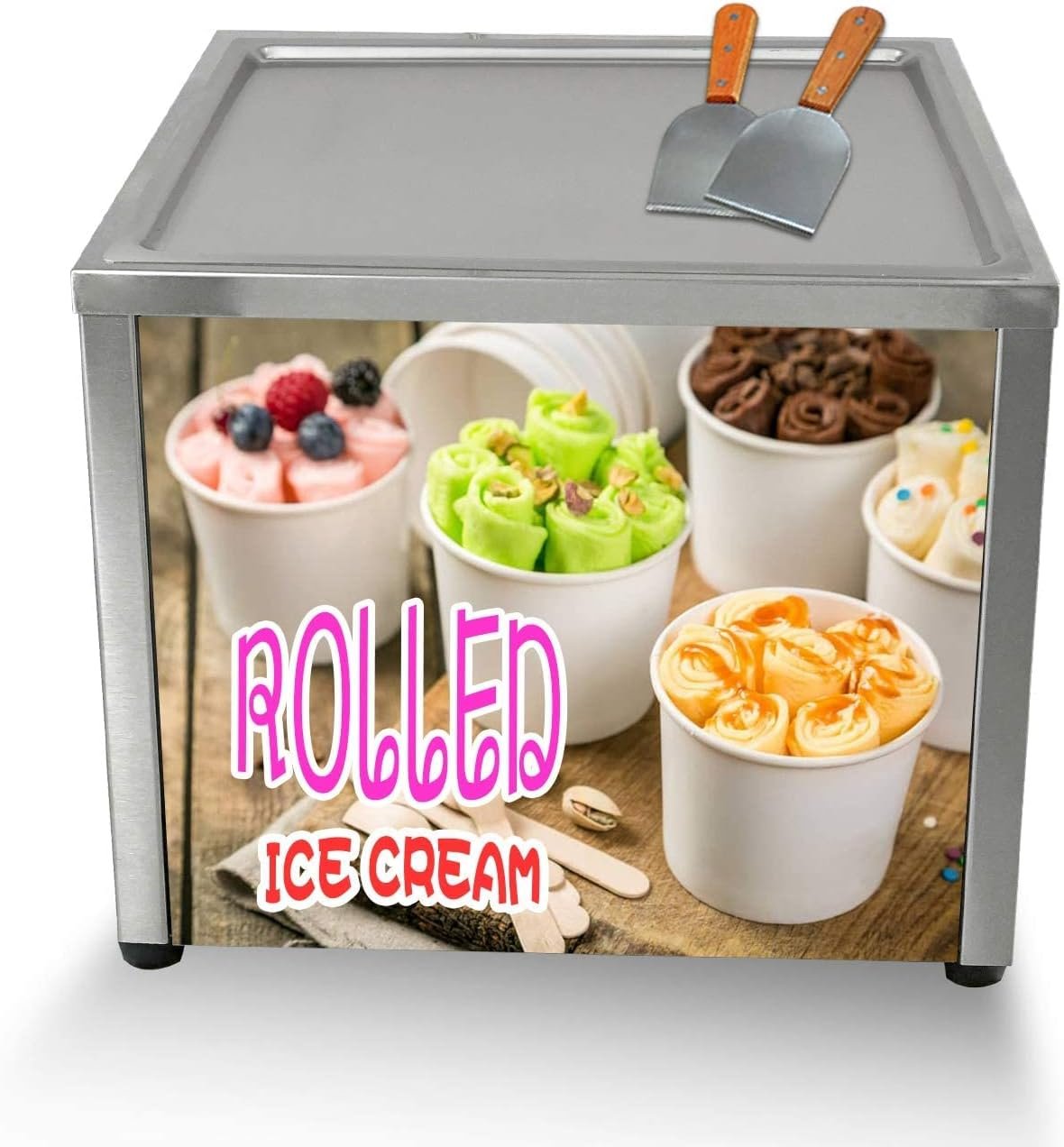 Commercial Countertop 18x18 Square Pan Fried Ice Cream Rolled Machine, Fry Frozen Yogurt Ice Cream Maker, Gelato Ice Pan Machine for Street Snack Food Restaurant, Bar, Milktea Shop Commercial Countertop 18x18 Square Pan Fried Ice Cream Rolled Machine, Fry Frozen Yogurt Ice Cream Maker, Gelato Ice Pan Machine for Street Snack Food Restaurant, Bar, Milktea Shop