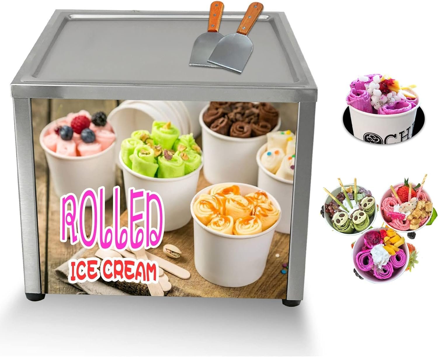 Commercial Countertop 18x18 Square Pan Fried Ice Cream Rolled Machine, Fry Frozen Yogurt Ice Cream Maker, Gelato Ice Pan Machine for Street Snack Food Restaurant, Bar, Milktea Shop Commercial Countertop 18x18 Square Pan Fried Ice Cream Rolled Machine, Fry Frozen Yogurt Ice Cream Maker, Gelato Ice Pan Machine for Street Snack Food Restaurant, Bar, Milktea Shop