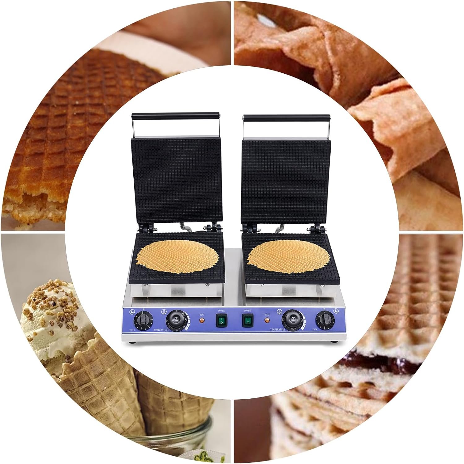 Commercial Double-headed Waffle Maker, Double Waffle Machine 110V Non Stick Electric Muffin Machine, Waffle Machine for Commercial/Household Kitchens, Cafes, Restaurants and Snack Bars