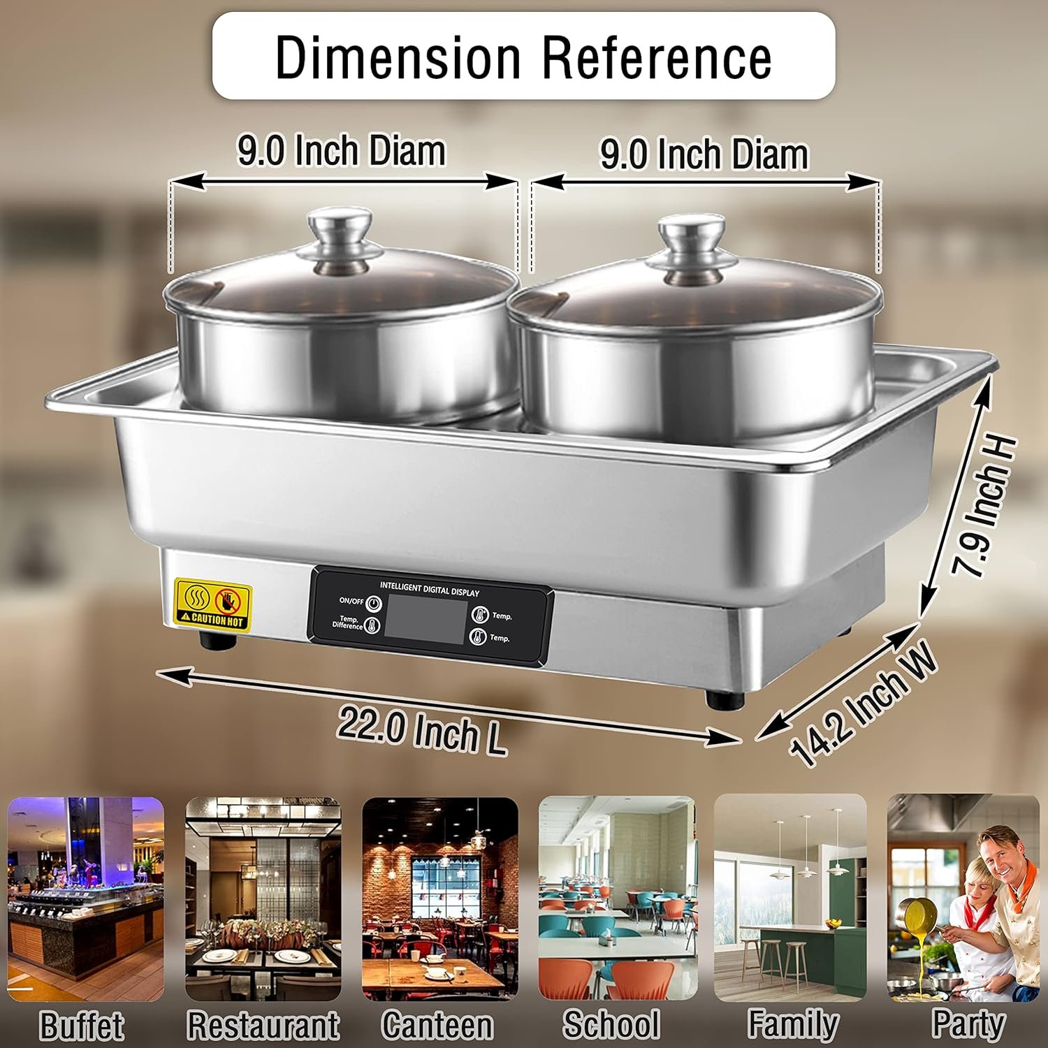 Commercial Food Warmer, Commercial Grade Stainless Bain Marie Steel Buffet 2-Pot 2 x 4.4L Electric Steam Table for Catering and Restaurants