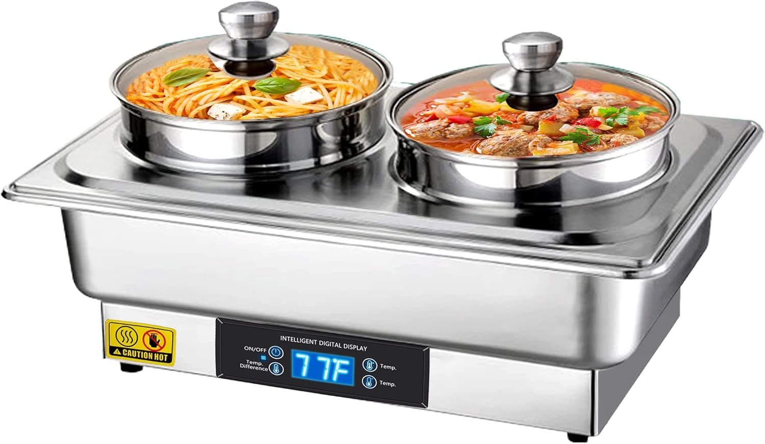 Commercial Food Warmer, Commercial Grade Stainless Bain Marie Steel Buffet 2-Pot 2 x 4.4L Electric Steam Table for Catering and Restaurants