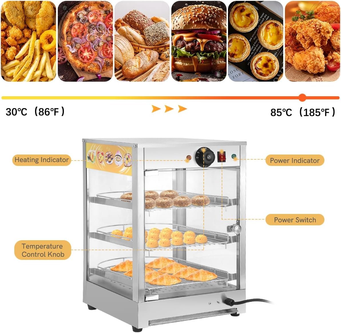 Commercial Food Warmer Countertop, 800W Pizza Food Warmer Display Case, 3-Tier Electric Food Warming Cabinet w/Detachable Wire Trays, Pastry Display Case for Cafe Buffet Restaurant Commercial Food Warmer Countertop, 800W Pizza Food Warmer Display Case, 3-Tier Electric Food Warming Cabinet w/Detachable Wire Trays, Pastry Display Case for Cafe Buffet Restaurant
