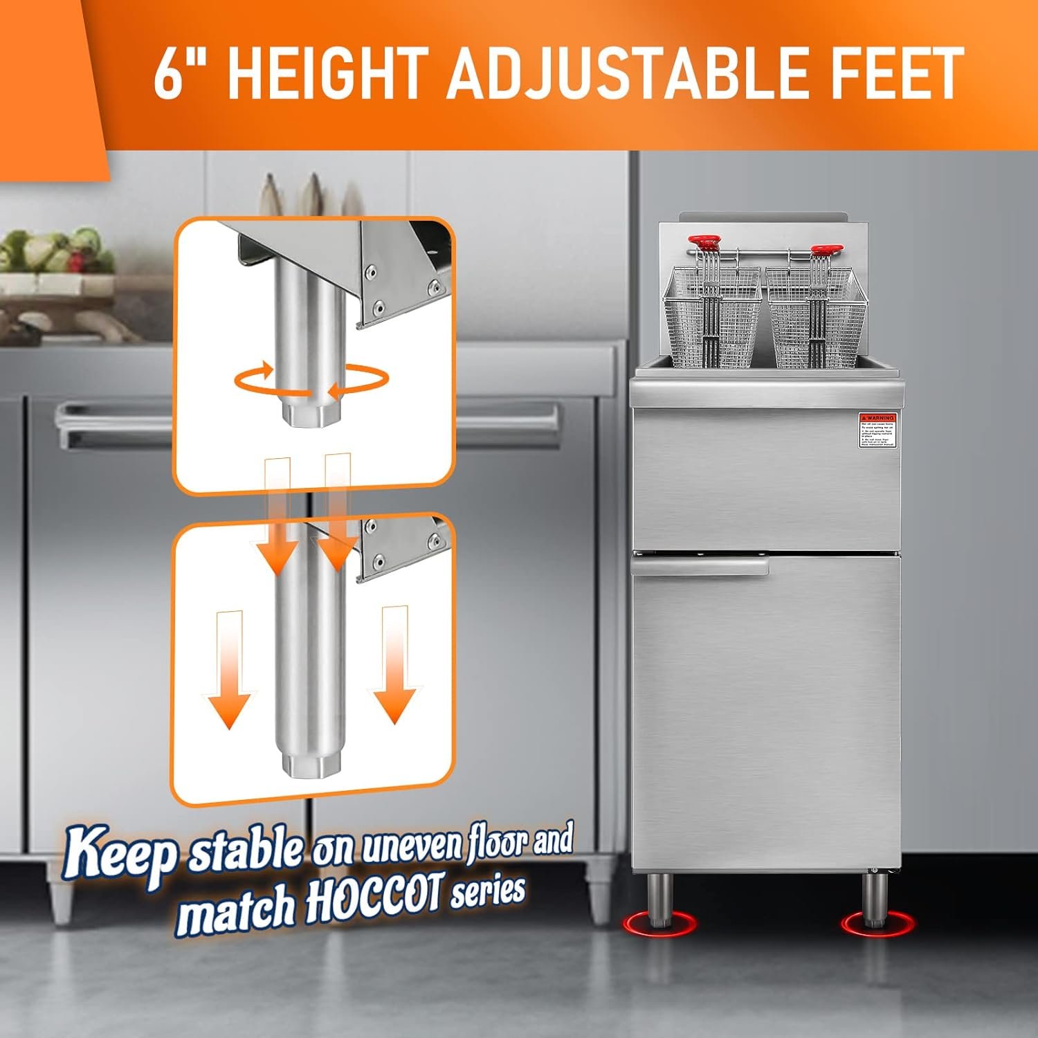 Commercial Gas Deep Fryer with 3 Tube Burners, Stainless Steel Natural Gas Floor Fryer in 90,000 BTU, 40lb Capacity Upright Fryer w/ 2 Baskets for Restaurant Kitchen, 200℉-400℉ Adjustable Temp Commercial Gas Deep Fryer with 3 Tube Burners, Stainless Steel Natural Gas Floor Fryer in 90,000 BTU, 40lb Capacity Upright Fryer w/ 2 Baskets for Restaurant Kitchen, 200℉-400℉ Adjustable Temp