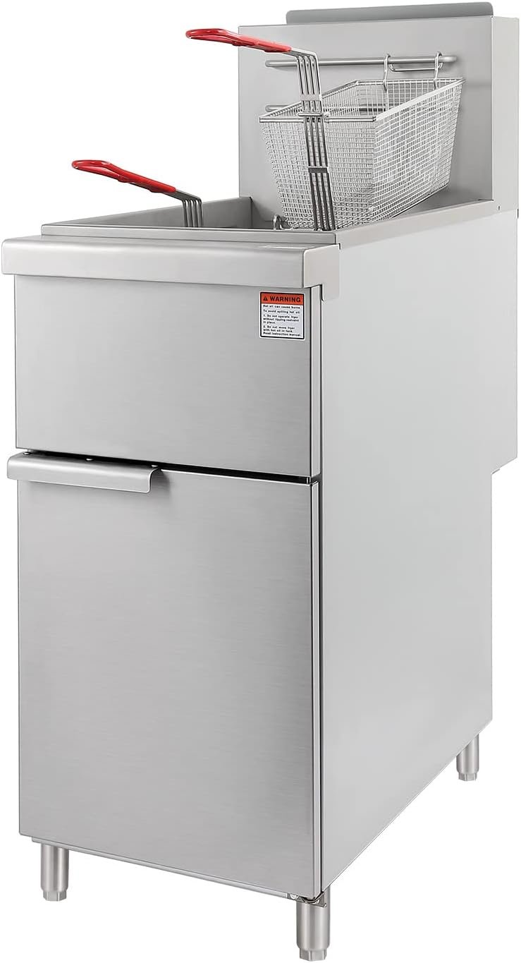 Commercial Gas Deep Fryer with 3 Tube Burners, Stainless Steel Natural Gas Floor Fryer in 90,000 BTU, 40lb Capacity Upright Fryer w/ 2 Baskets for Restaurant Kitchen, 200℉-400℉ Adjustable Temp Commercial Gas Deep Fryer with 3 Tube Burners, Stainless Steel Natural Gas Floor Fryer in 90,000 BTU, 40lb Capacity Upright Fryer w/ 2 Baskets for Restaurant Kitchen, 200℉-400℉ Adjustable Temp