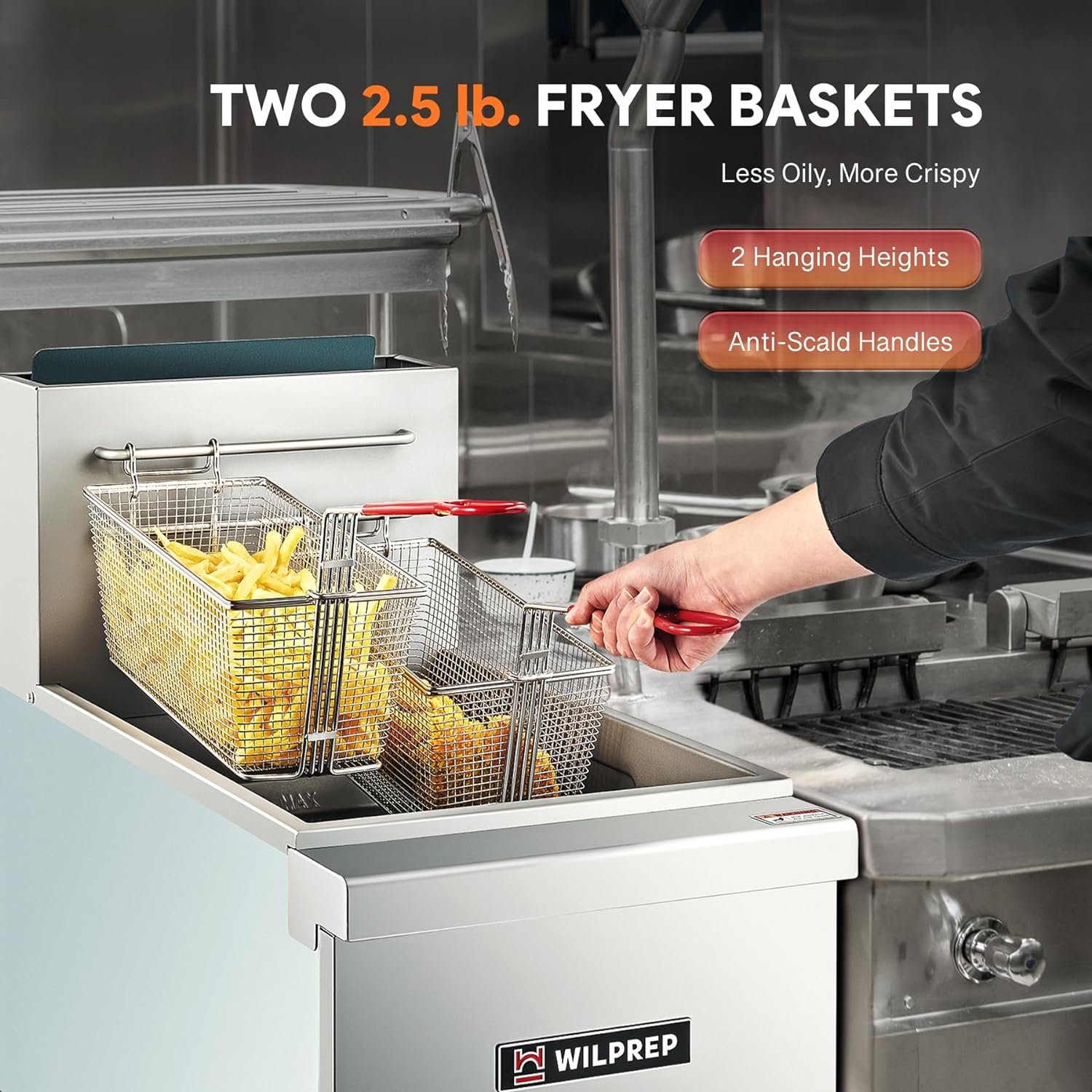 Commercial Gas Floor Fryer, 3 Burner Commercial Deep Fryer with 2 Baskets 90000 BTU 40 lb. Capacity 400°F Constant Temperature, Stainless Steel Liquid Propane Deep Fryer for Restaurant Kitchen Commercial Gas Floor Fryer, 3 Burner Commercial Deep Fryer with 2 Baskets 90000 BTU 40 lb. Capacity 400°F Constant Temperature, Stainless Steel Liquid Propane Deep Fryer for Restaurant Kitchen