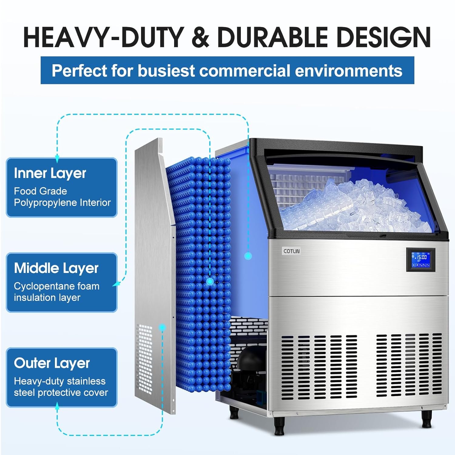 Commercial Ice Maker Machine 320LBS/24H with 80LBS Storage Bin, 26” Air Cooled Under Counter Ice Machine with 10LBS Ice Bags Freestanding Clear Cube Ice Maker for Home Bar Restaurant, 115V