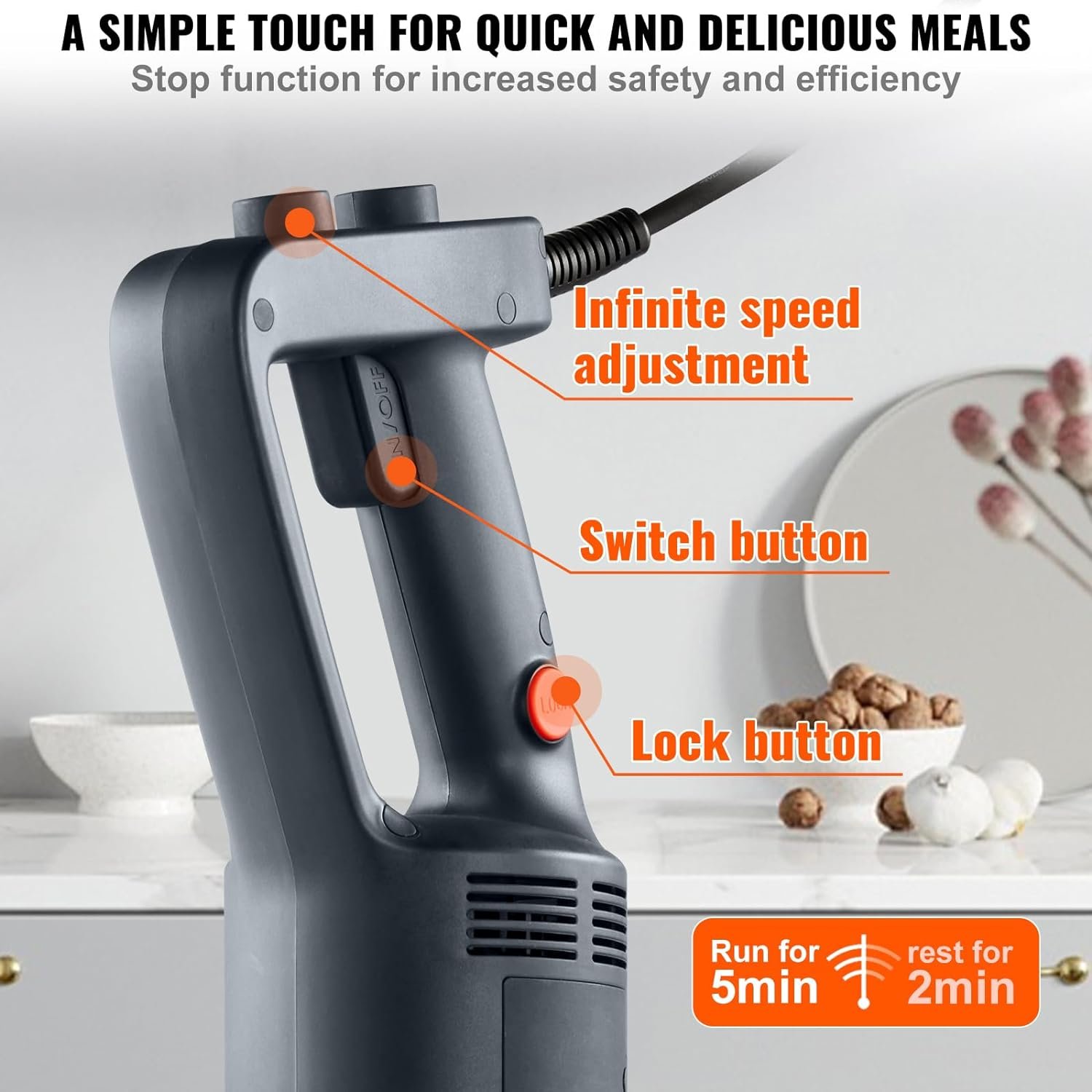 Commercial Immersion Blender, 500 Watt Heavy Duty Hand Mixer, Variable Speed Kitchen Stick Mixer with 304 Stainless Steel Blade, Multi-Purpose Portable Mixer for Soup, Smoothie, Puree, Baby Food