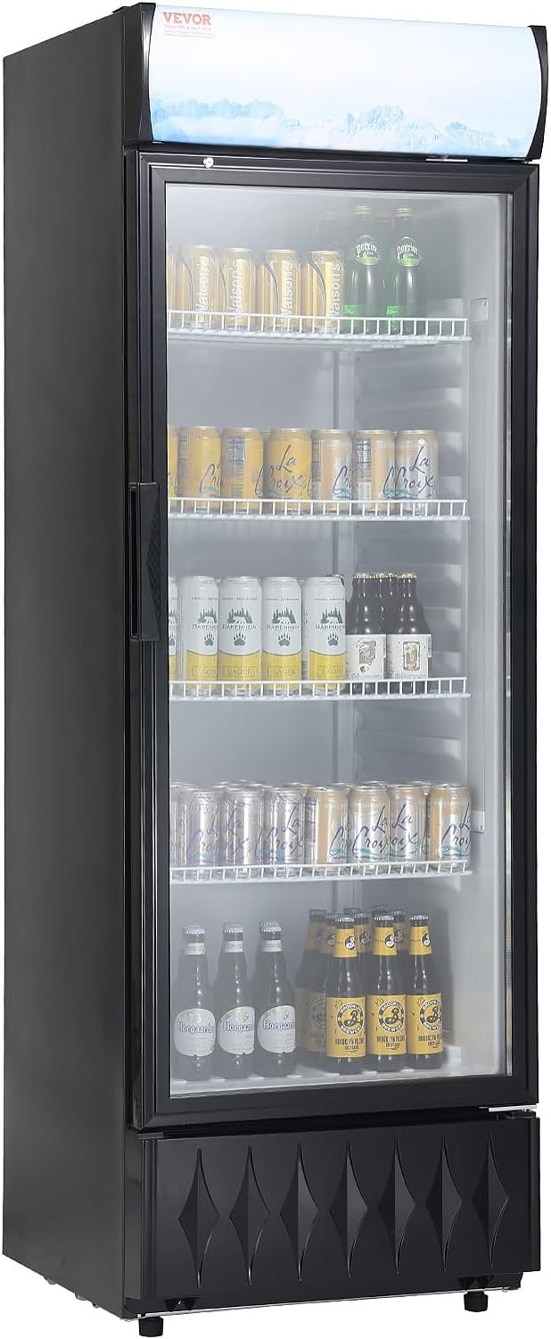 Commercial Merchandiser Refrigerator, 9.7 Cu.Ft / 275L Beverage Refrigerator Cooler Merchandiser, Glass Door Display Refrigerator Upright Fridge with 4 Adjustable Shelves, Customizable Lightbox Commercial Merchandiser Refrigerator, 9.7 Cu.Ft / 275L Beverage Refrigerator Cooler Merchandiser, Glass Door Display Refrigerator Upright Fridge with 4 Adjustable Shelves, Customizable Lightbox