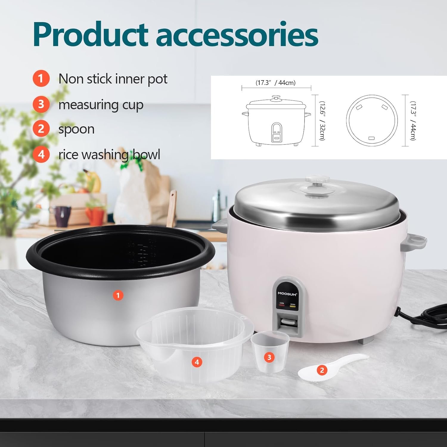 Commercial Rice Cooker, Large Capacity 30-Cup (UnCooked), 60-Cup (Cooked) with One Touch Operation and 12-Hour Keep Warm,Easy to Use and clean,1600W