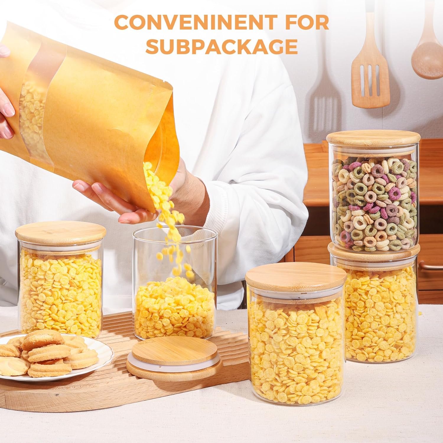 ComSaf Glass Food Storage Jars Set of 6, Tall Glass Storage Containers with Bamboo Lids, Canisters Sets for the kitchen, Spaghetti, Pasta, Flour, Nuts, Coffee and Sugar Container, Pantry Organization ComSaf Glass Food Storage Jars Set of 6, Tall Glass Storage Containers with Bamboo Lids, Canisters Sets for the kitchen, Spaghetti, Pasta, Flour, Nuts, Coffee and Sugar Container, Pantry Organization