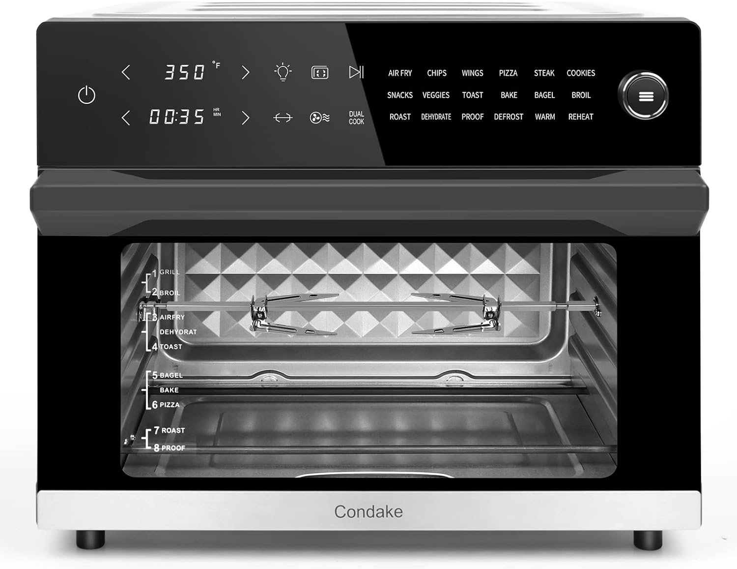 Condake 32QT Air Fryer Oven Toaster Oven Combo with Rotisserie 18-in-1 Convection Oven Countertop Digital Airfryer for Bake Broil Pizza Roast Toast Dehydrate,1800W,Stainless Steel,ETL certified