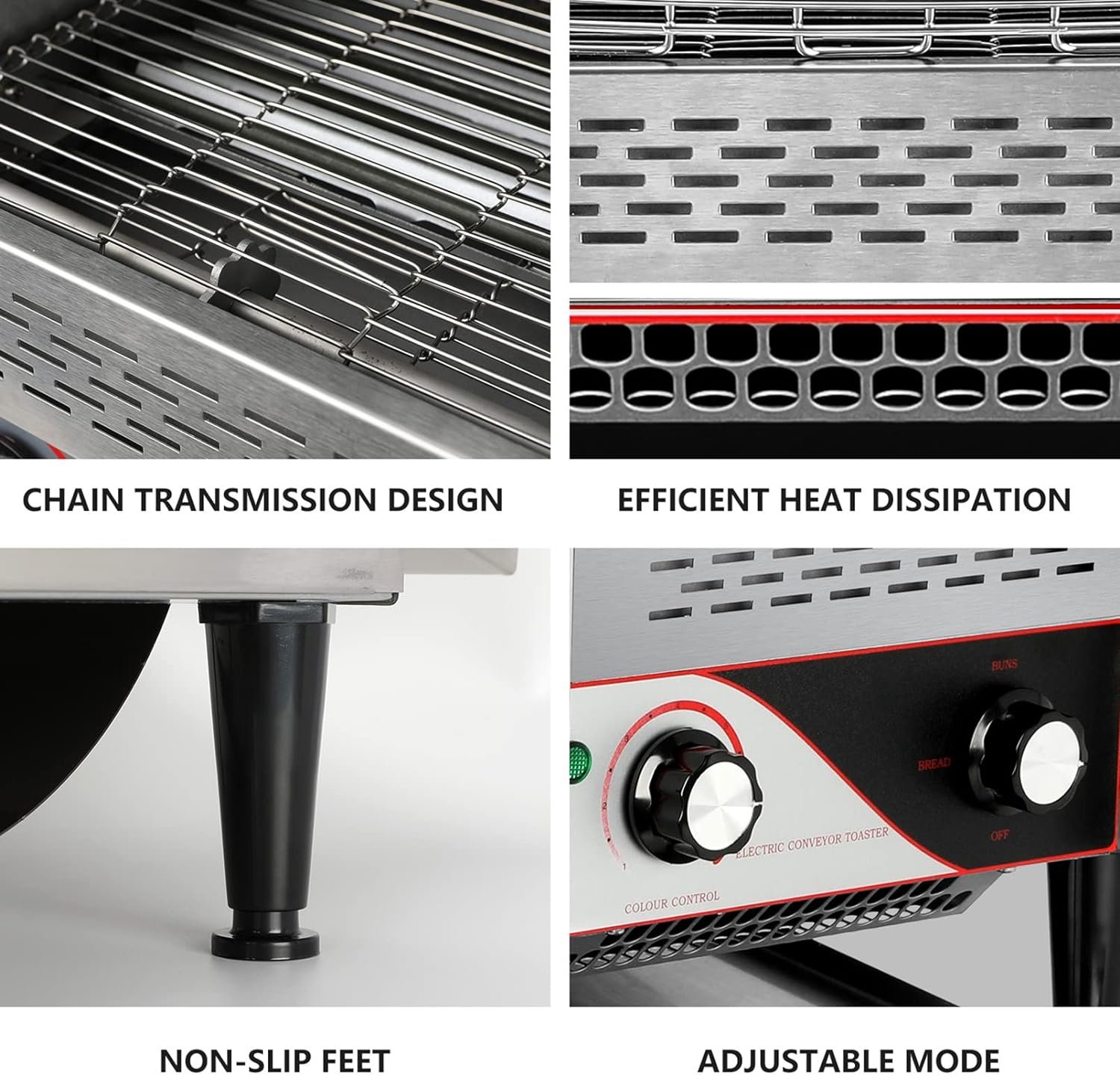 Conveyor Commercial Toaster, Electric Stainless Steel Toaster 300 Slices/H 2.2KW Countertop Toaster Heavy Duty 100% 304 Foodgrade Silver Bread Toaster for Home Restaurants Bakery Use