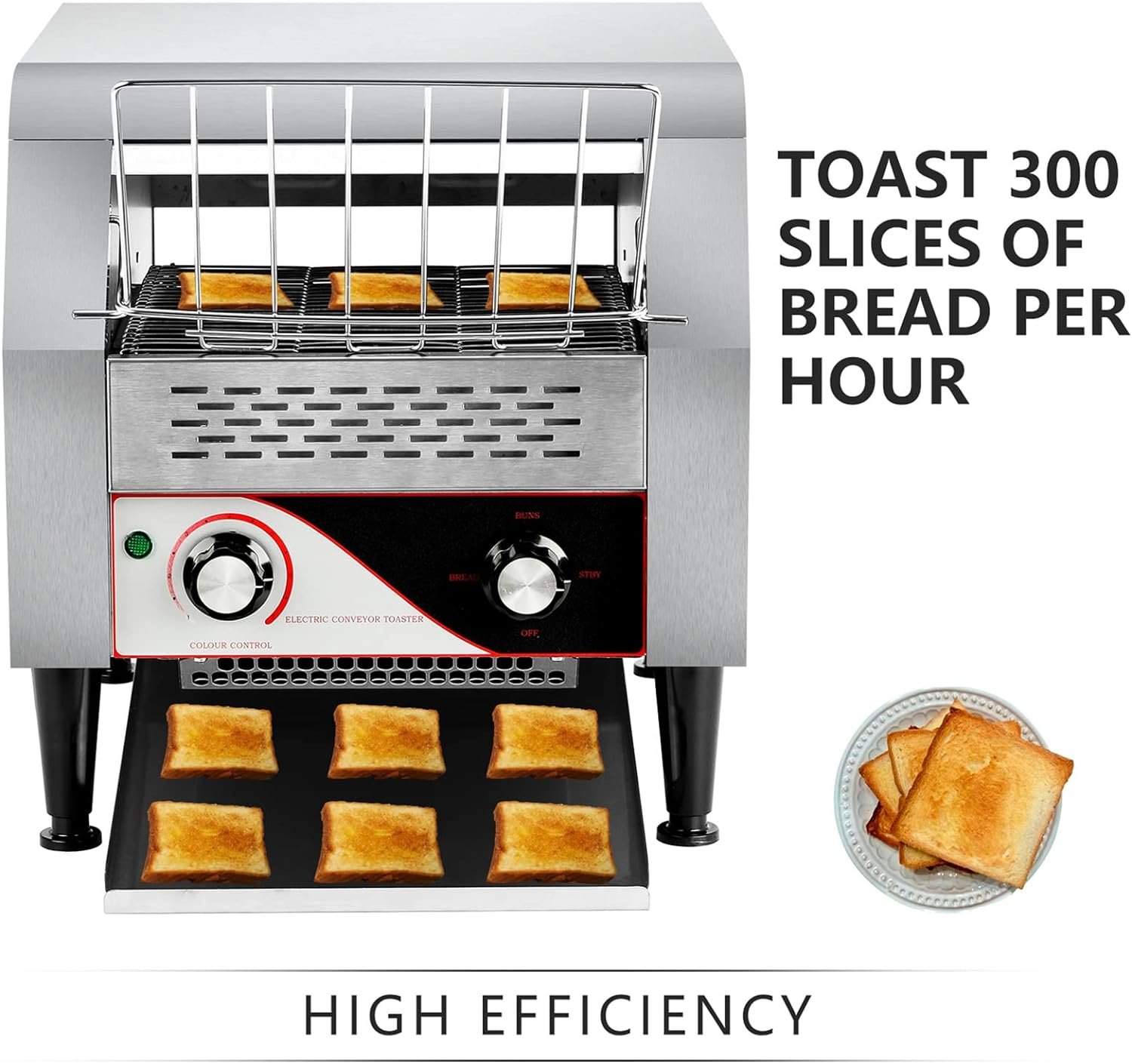 Conveyor Commercial Toaster, Electric Stainless Steel Toaster 300 Slices/H 2.2KW Countertop Toaster Heavy Duty 100% 304 Foodgrade Silver Bread Toaster for Home Restaurants Bakery Use