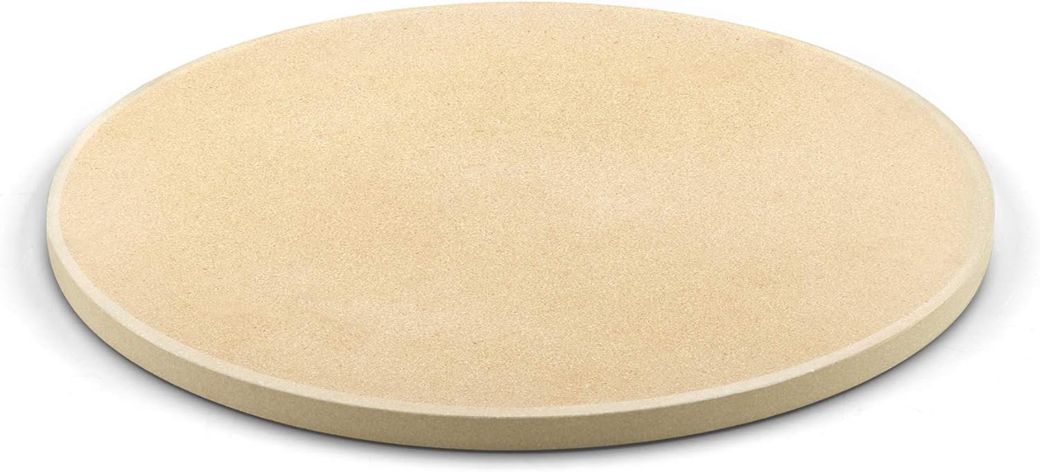 Cook N Home Pizza Grilling Baking Stone with Scraper, 14-Inch Round Heavy Duty Cordierite Bread Stone for Oven and Grill, Thermal Shock Resistant Ideal for Baking Golden Crisp Crust Pizza,Cream