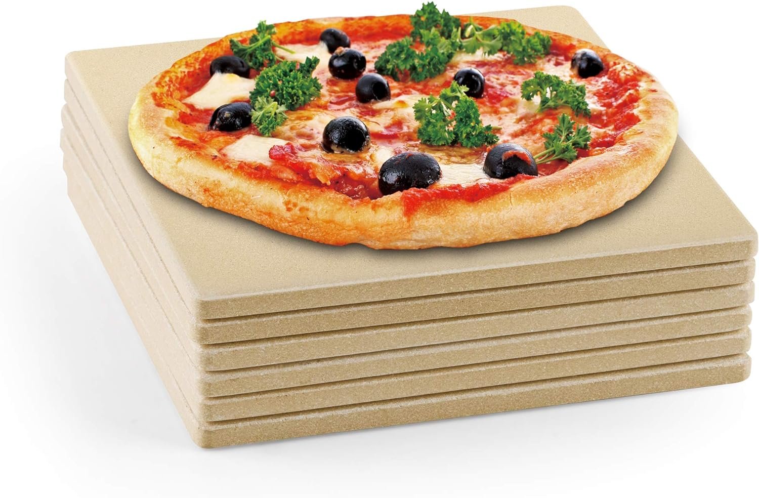 Cook N Home Pizza Grilling Baking Stone with Scraper, 14-Inch Round Heavy Duty Cordierite Bread Stone for Oven and Grill, Thermal Shock Resistant Ideal for Baking Golden Crisp Crust Pizza,Cream