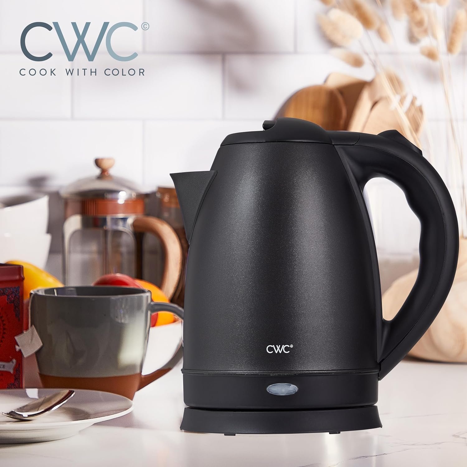 COOK WITH COLOR Electric Kettle - 1100W, 1.7L, Fast Boil, Auto Shut-Off, Swivel Base, Stainless Steel, Blush