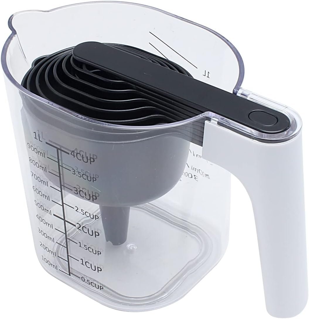 COOK WITH COLOR Measuring Cup Set - 9 PC. Nesting Stackable Liquid Measure Cup, Dry Measuring Cups and Spoons with Funnel and Scraper (Black) COOK WITH COLOR Measuring Cup Set - 9 PC. Nesting Stackable Liquid Measure Cup, Dry Measuring Cups and Spoons with Funnel and Scraper (Black)