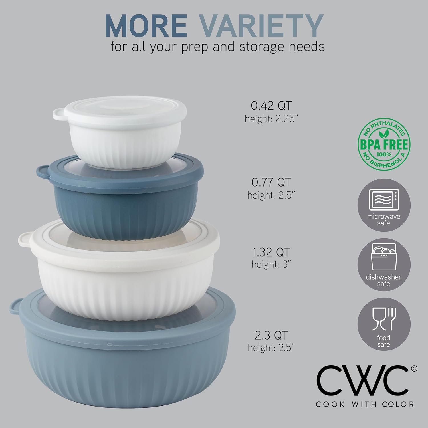 COOK WITH COLOR Prep Bowls - Wide Mixing Bowls Nesting Plastic Meal Prep Bowl Set with Lids - Small Bowls Food Containers in Multiple Sizes (Blue Ombre)