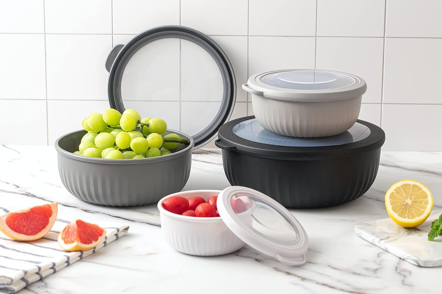 COOK WITH COLOR Prep Bowls - Wide Mixing Bowls Nesting Plastic Meal Prep Bowl Set with Lids - Small Bowls Food Containers in Multiple Sizes (Blue Ombre)