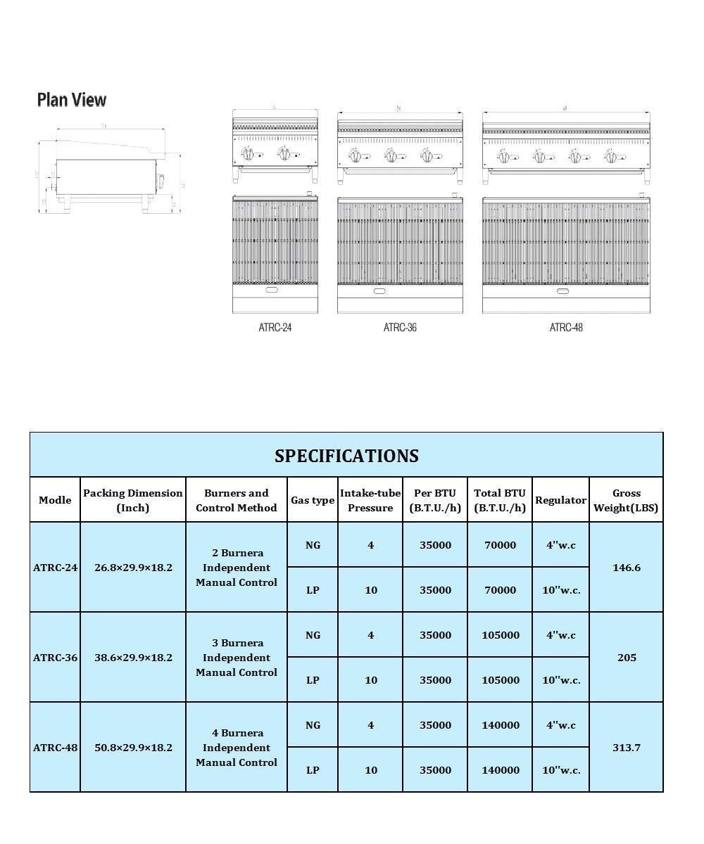CookRite ATRC-36 Natural Gas Radiant Commercial Charbroiler Heavy Duty BBQ Grill Broiler - 105,000 BTU CookRite ATRC-36 Natural Gas Radiant Commercial Charbroiler Heavy Duty BBQ Grill Broiler - 105,000 BTU