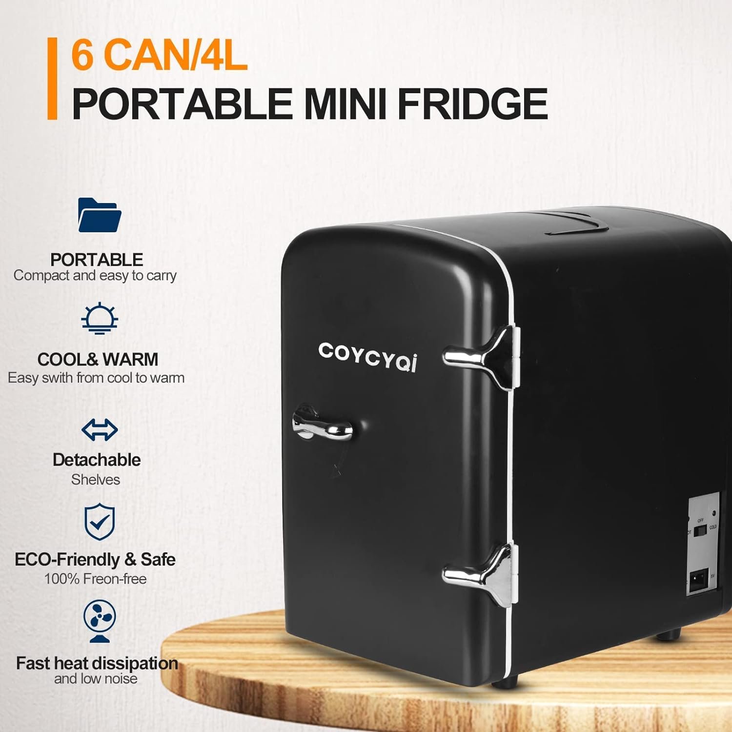 COYCYQI Mini Fridge for Skincare, 4L/6 Can Small Personal Beauty Cooler and Warmer, Portable USB Refrigerator for Bedroom, Makeup, Beverage, Home, Ravel (Black)