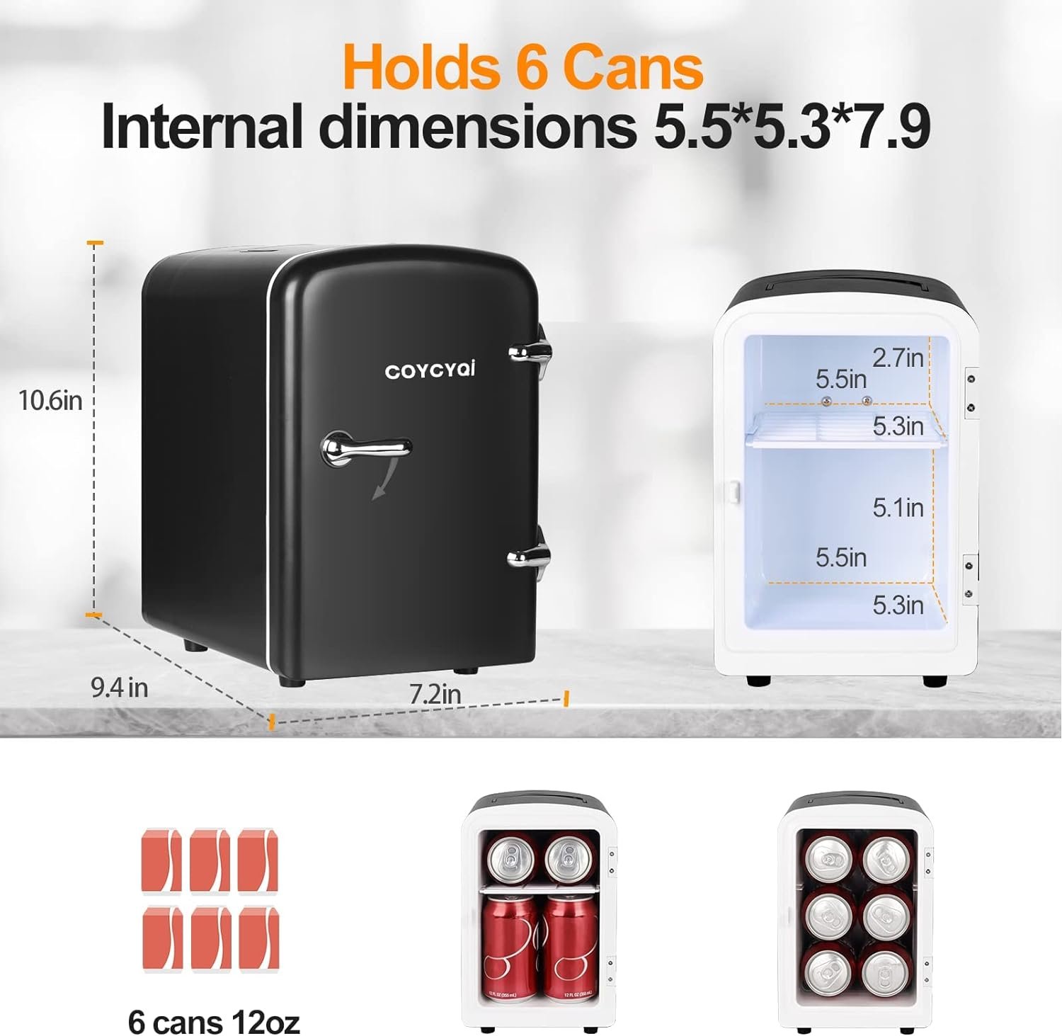 COYCYQI Mini Fridge for Skincare, 4L/6 Can Small Personal Beauty Cooler and Warmer, Portable USB Refrigerator for Bedroom, Makeup, Beverage, Home, Ravel (Black)