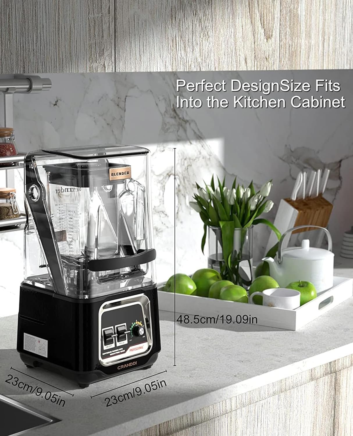 CRANDDI Professional Smoothie Blender, 2200W Commercial Soundproof Quiet blender with Removable Soundproof Shield for Crushing Ice, MilkShakes, Puree, Self-Cleaning, 50oz 110V K80 (Black)