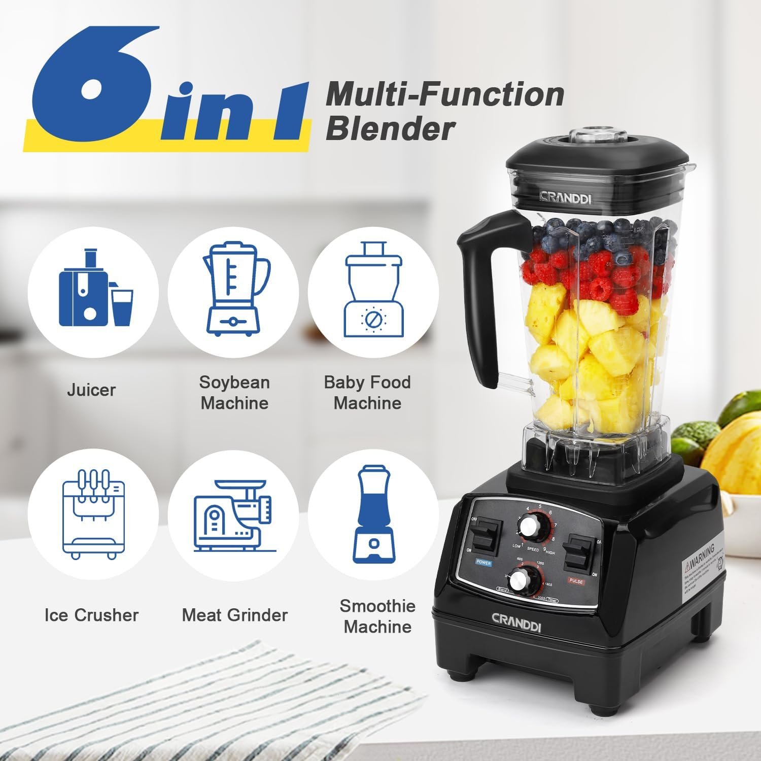 CRANDDI Professional Timed Blender, 1500 Watt Commercial Blenders for Kitchen with 70oz BPA-Free Pitcher and Tamper, Countertop Blenders for Shakes and Smoothies, Build-in Pulse, YL-011 Black CRANDDI Professional Timed Blender, 1500 Watt Commercial Blenders for Kitchen with 70oz BPA-Free Pitcher and Tamper, Countertop Blenders for Shakes and Smoothies, Build-in Pulse, YL-011 Black