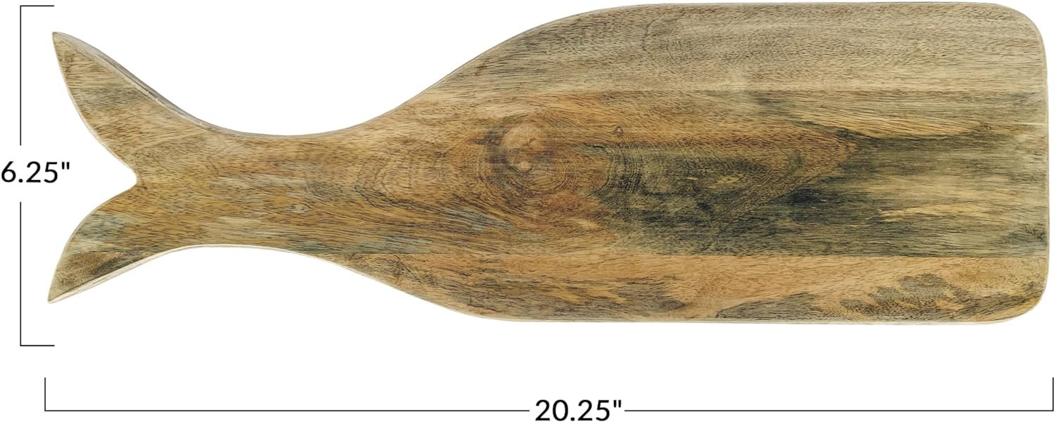 Creative Co-Op Mango Wood Whale Shaped Cheese and Cutting Board, Natural