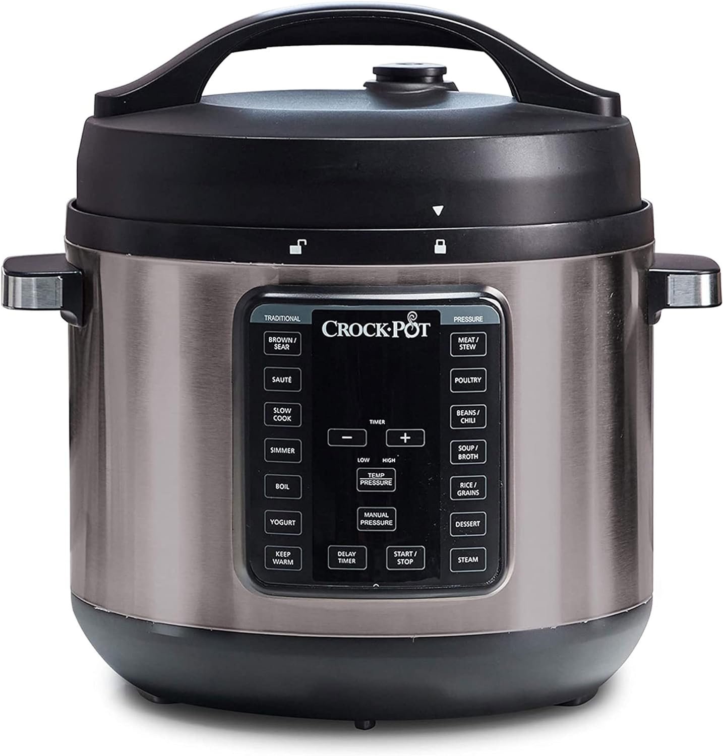 Crock-Pot 8-Quart Multi-Use XL Express Crock Programmable Slow Cooker and Pressure Cooker with Manual Pressure, Boil  Simmer, Black Stainless