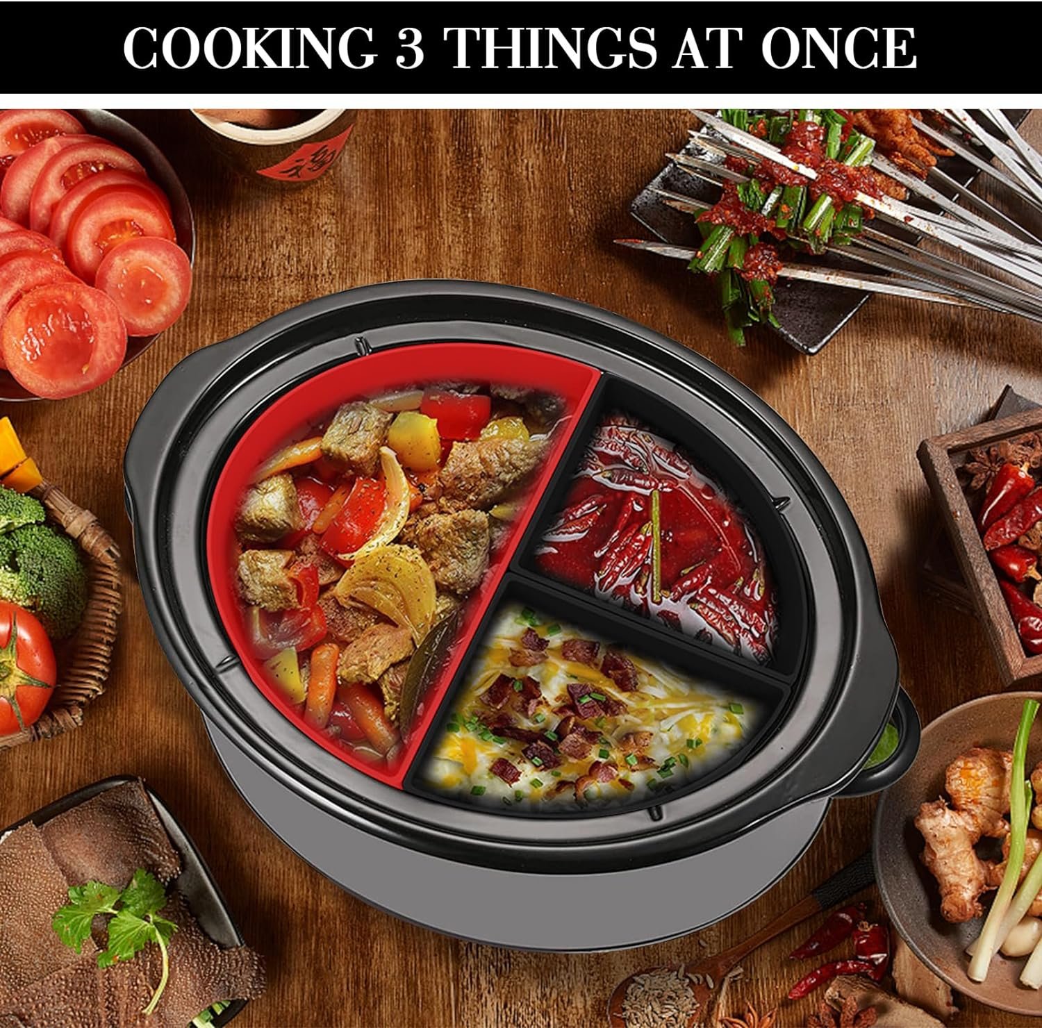 Crock Pot Dividers Silicone For Crock Pot 6-8 QT,Slow Cooker Divider Allows Cooking Two Different Meals At Once Time, Slow Cooker Silicone Liner Safe For Dishwasher, BPA Free