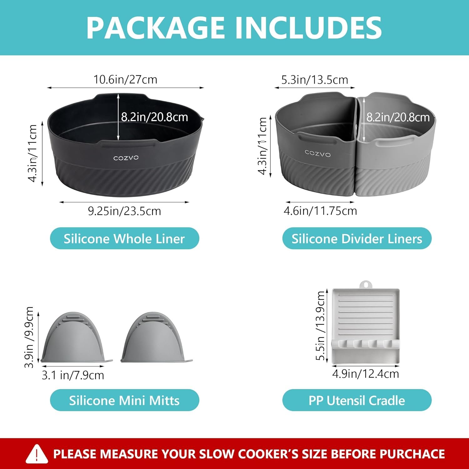 Crockpot Liner, Silicone Crockpot Liner Reusable, Crockpot Divider Insert, Crock Pot Dividers Silicone, Crock Pot Liners, Fit Oval Slow Cooker 6 Quart -COZVO 6pc-Slow Cooker Liners, Crockpot Liners