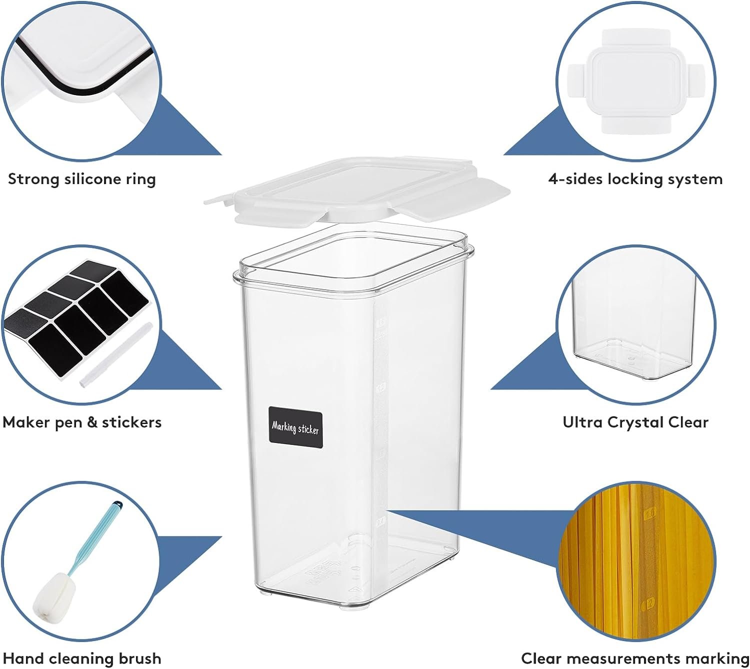 Crystal Clear Airtight Food Storage Containers with Lids, Plastic Canister Set for Kitchen Organization and Storage, for Flour, Sugar, Cereal, Rice, BPA Free Plastic 8-Pack with Different Sizes White