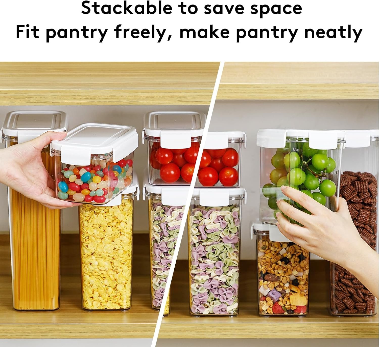 Crystal Clear Airtight Food Storage Containers with Lids, Plastic Canister Set for Kitchen Organization and Storage, for Flour, Sugar, Cereal, Rice, BPA Free Plastic 8-Pack with Different Sizes White