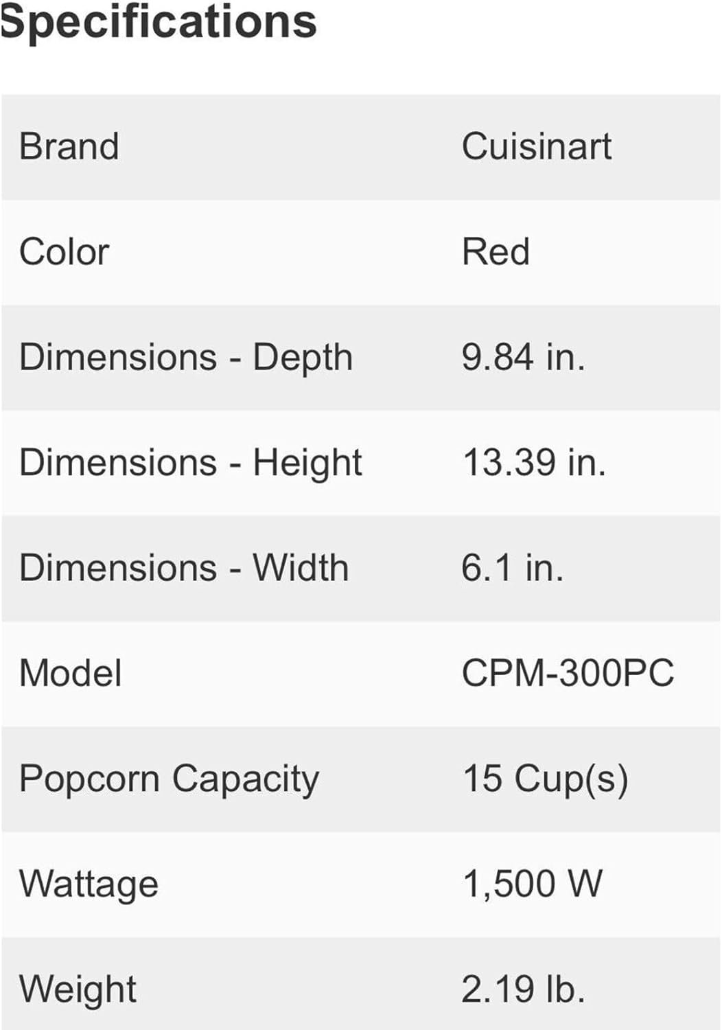 Cuisinart EasyPop Hot Air Popcorn Maker Measuring Cup to Portion Popping Corn Kernels, Measuring Cup, 15 Cups - Red