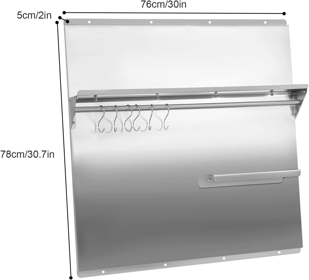 Cutycaty 30 x 30.7 Inch Range Backsplash with Shelf, Stainless Steel Backsplash Silver Splash Plate for Range Hood, Backsplash Splatter Guard Wall Shield Metal Panel Easy Clean and Install